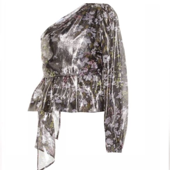 New GANNI One Shoulder Metallic Silk Top US 4/ Small - Picture 7 of 14